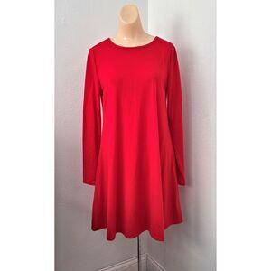Just Be Womens Red Fit Flare Dress Size S Long Sleeve Stretch Minimalist